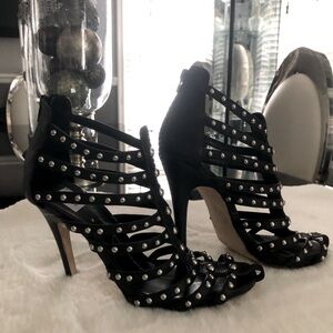 Studded Crome Black Strappy Heels Size 10